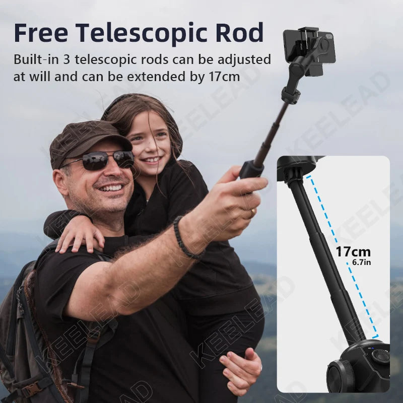 Stabilisateur de téléphone portable anti tremblement avec tige d'extension pour vlog