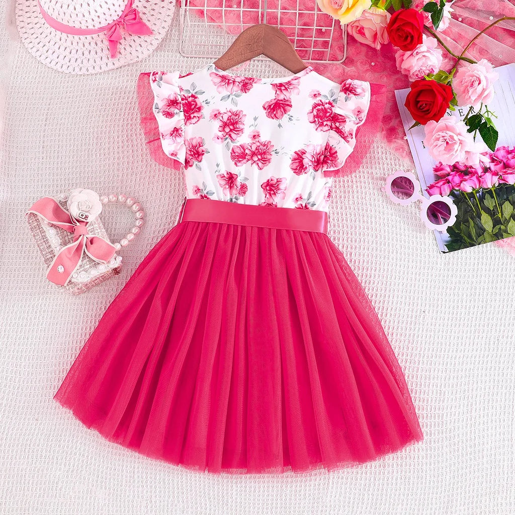 Dress with floral pattern for children aged 2 to 7 years