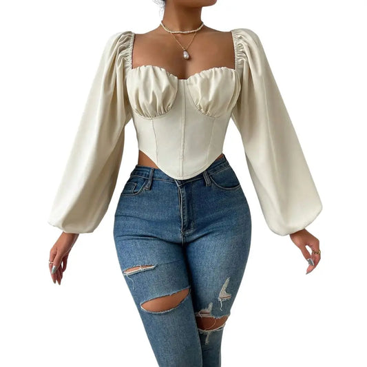 Square collar top with wide sleeves