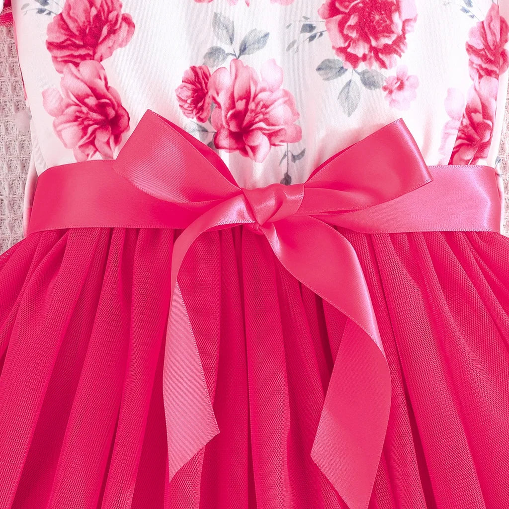 Dress with floral pattern for children aged 2 to 7 years