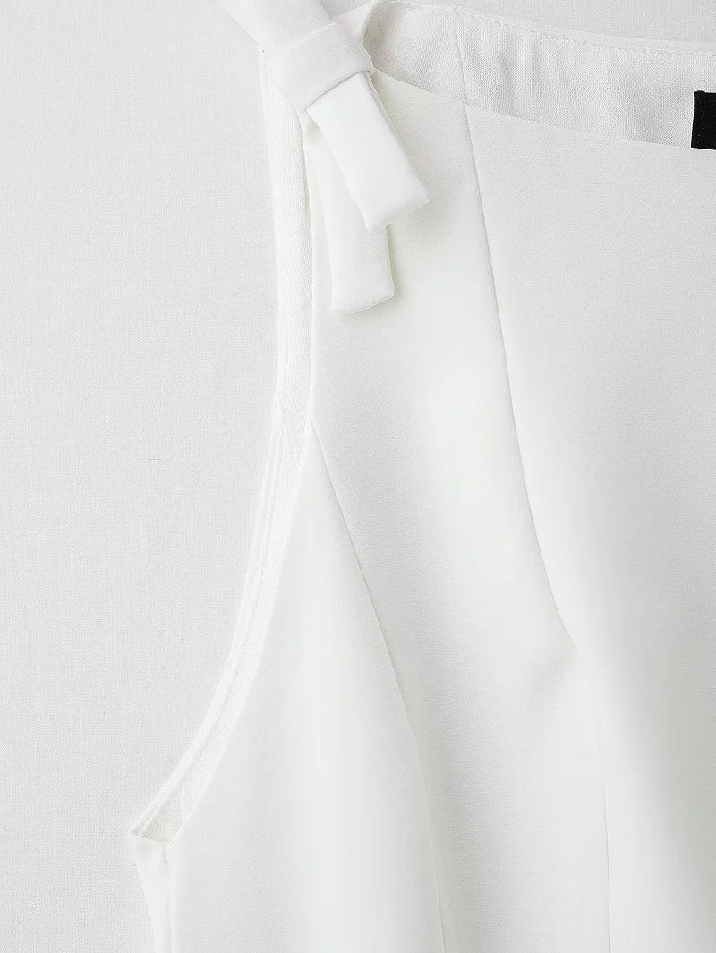 Top Sans Manches avec Nœud Blanc