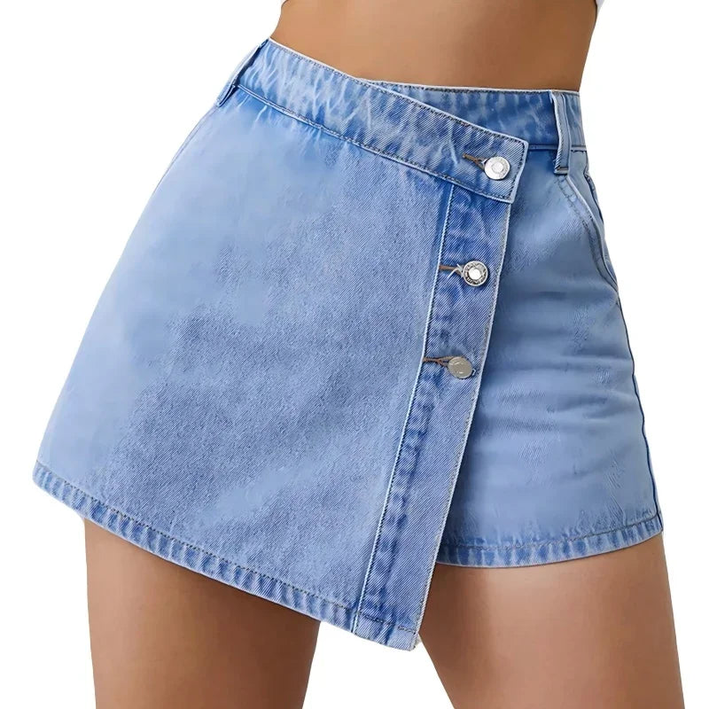 Jupe-Short Femme en Jean Taille Haute Asymétrique