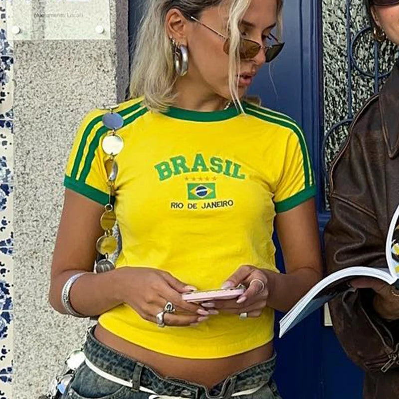 Crop Top Vintage avec Imprimé "Brazil"