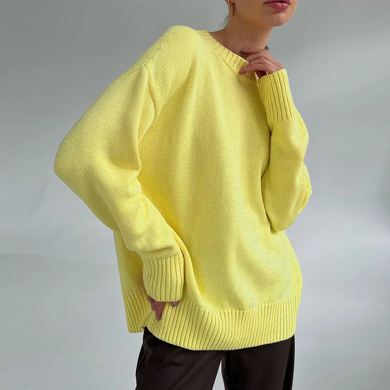 Pull à Manches Longues à Col Rond pour Femme