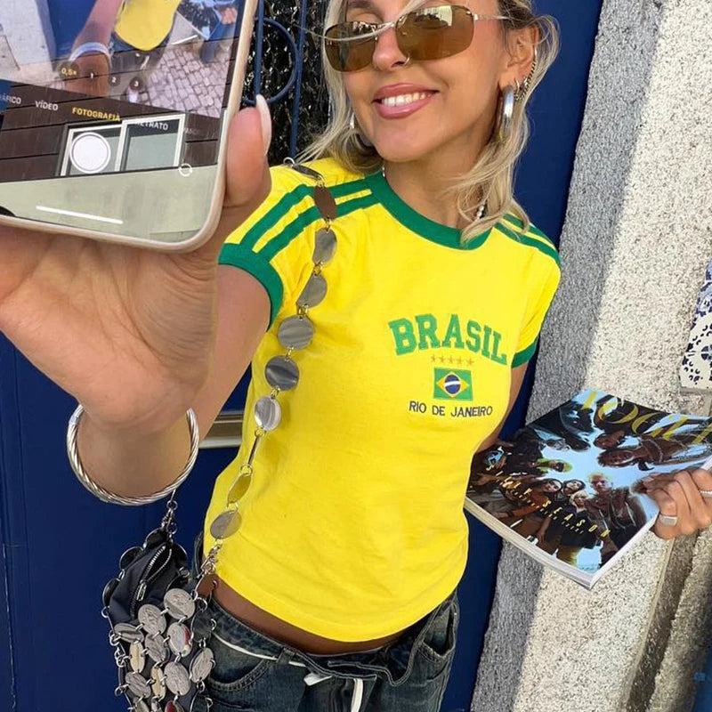 Crop Top Vintage avec Imprimé "Brazil"