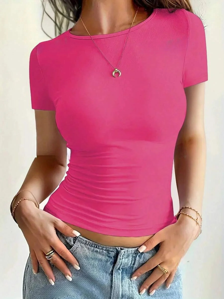 Crop Top Femme à Manches Courtes