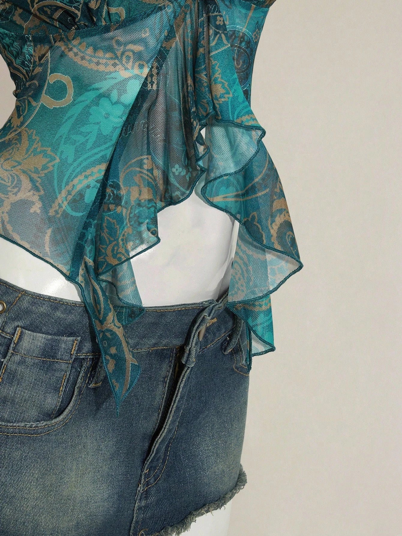 Top Femme en Maille Transparente à Imprimé Cachemire