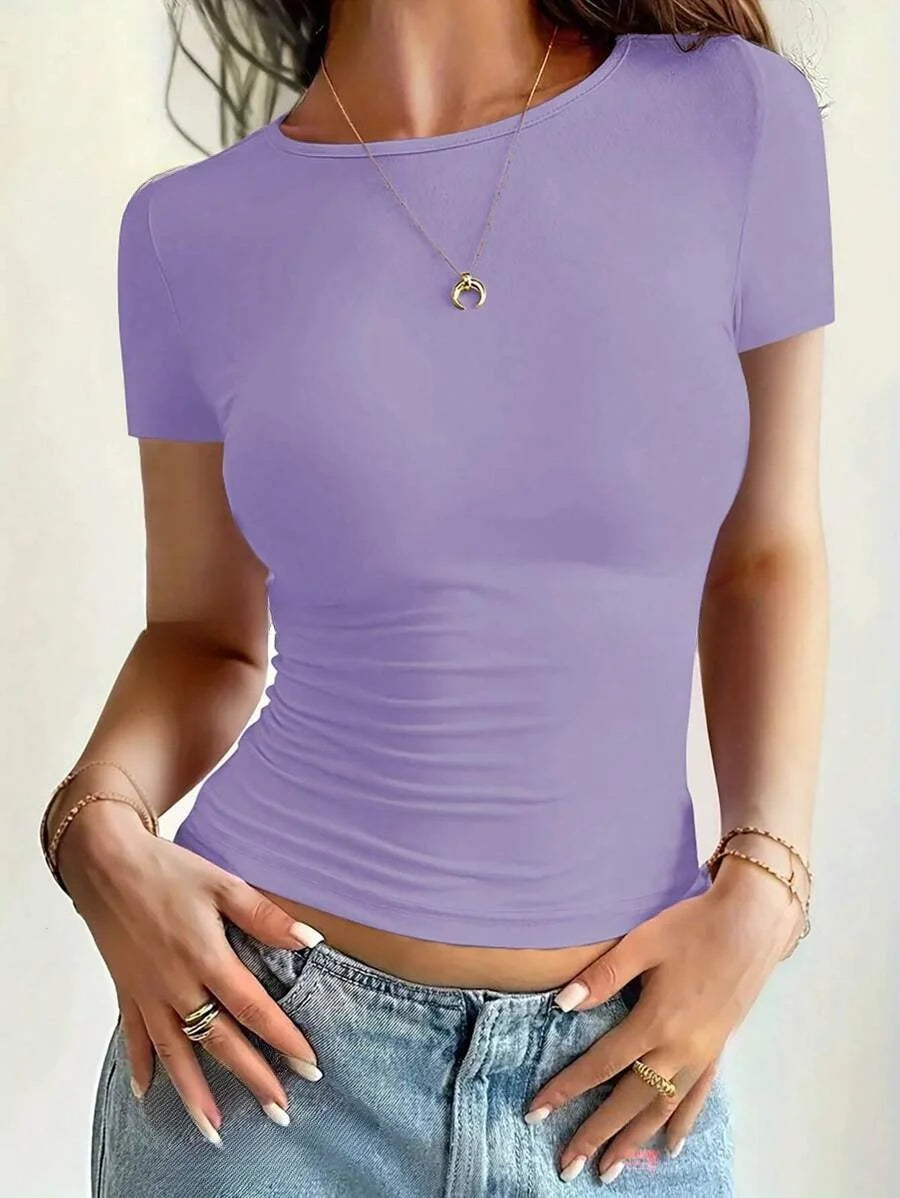 Crop Top Femme à Manches Courtes