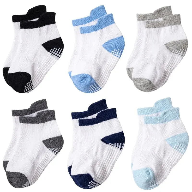 Lot de 6 paires de Chaussettes bateau antidérapantes en coton pour enfants,