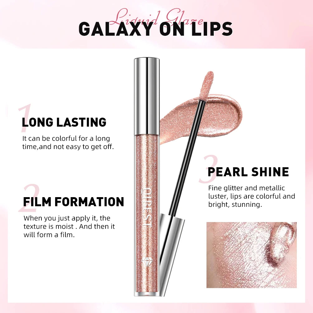 QIBEST shimmer lip gloss beauty girl diamond glitter lip tint waterproof long lasting 6 colors gray flash liquid lipstick makeup