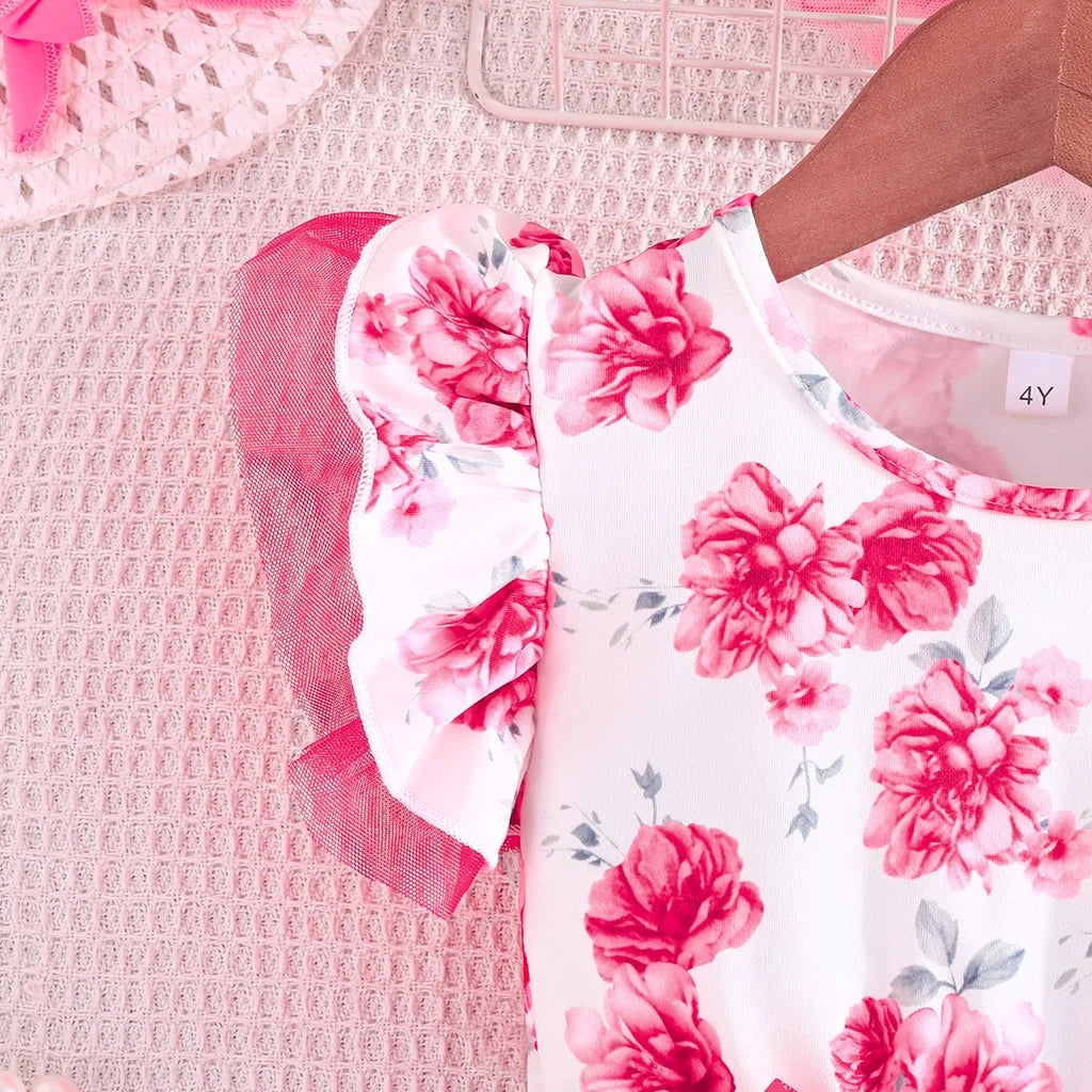 Robe avec motif floral pour enfant de 2 à 7 ans