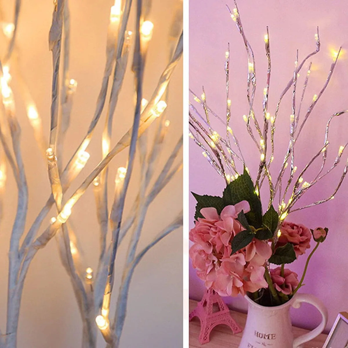 Branche Lumineuse LED en Bouleau Blanc