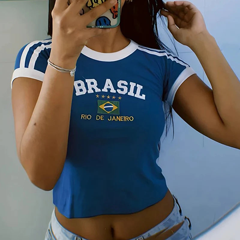 Crop Top Vintage avec Imprimé "Brazil"