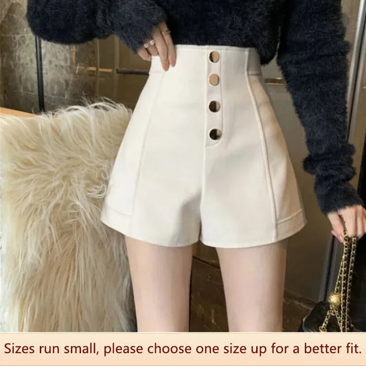 Autumn Winter Style Student Shorts Women Versatile Thickened Base High Waist Wide Leg A-crotch Pants Cotton Polyester Fabric