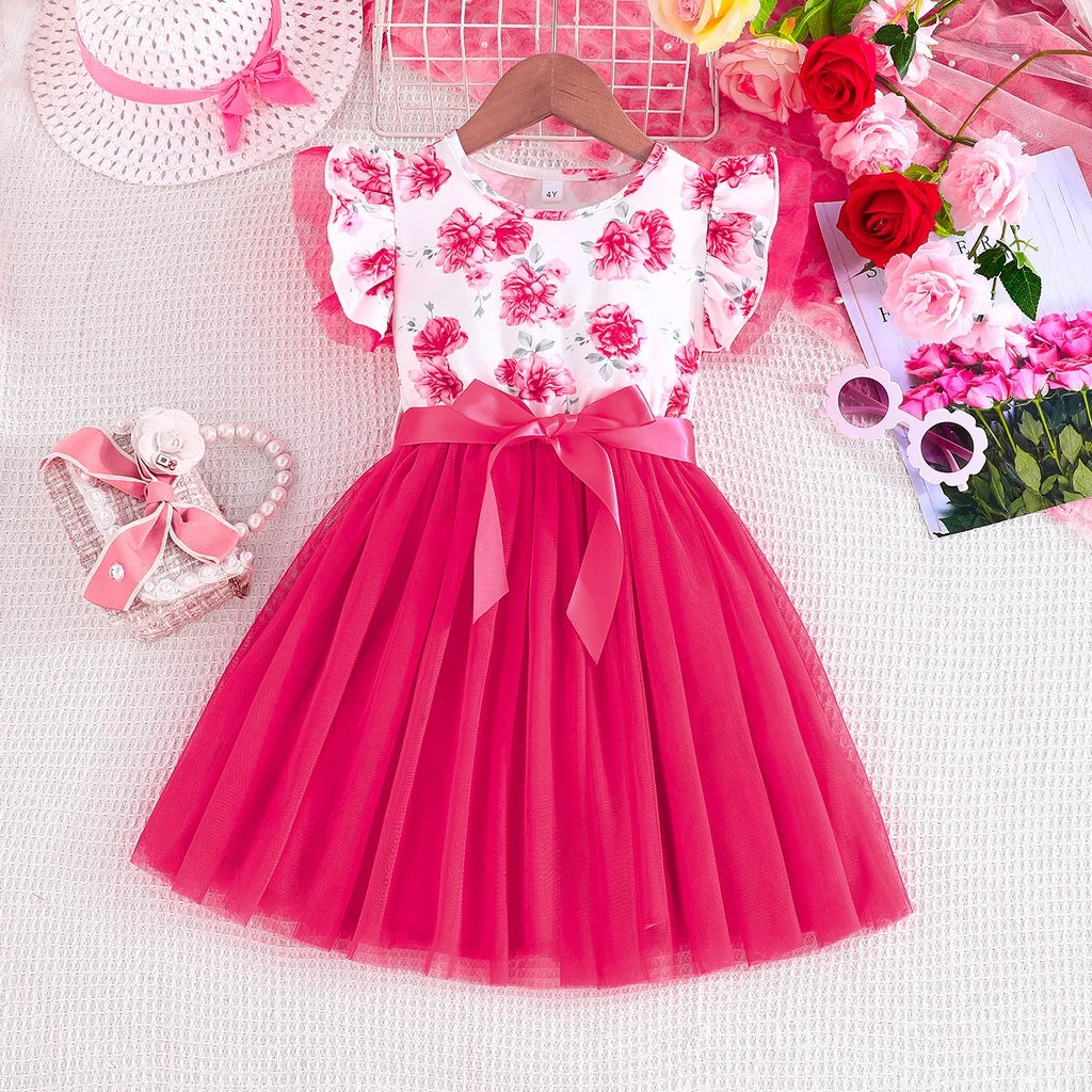 Dress with floral pattern for children aged 2 to 7 years