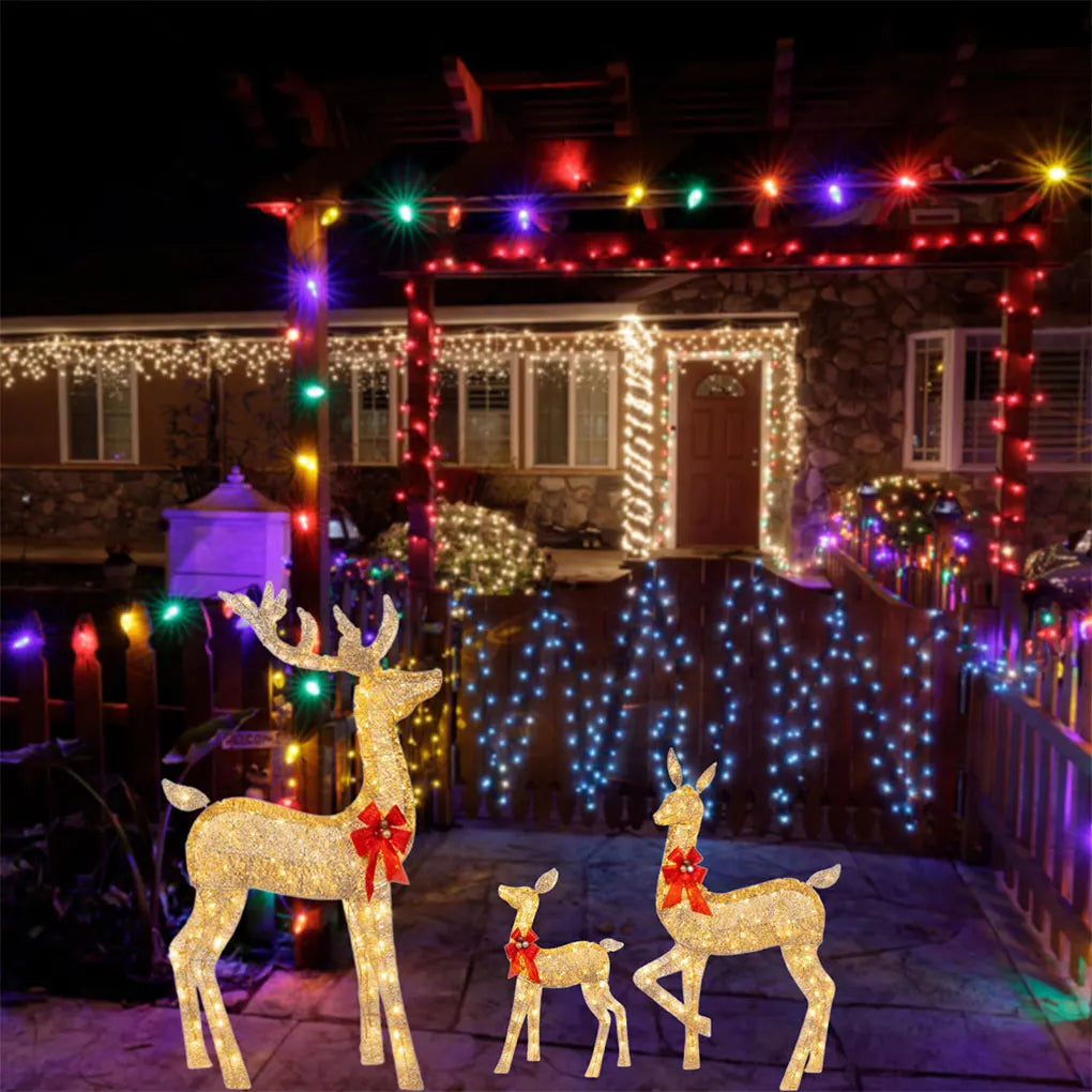 Lot de 3 Décorations de Noël Cerf avec Lumières LED