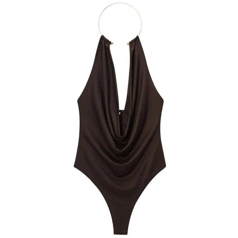 Body Femme Marron à Col Halter