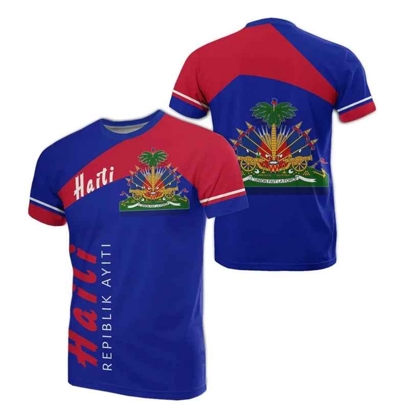 Summer New 3D Caribbean Sea Haiti Flag Printing T Shirt Men Fashion Cool Short Sleeves Women Hawaiian Y2k Tee Shirts Vintage Top