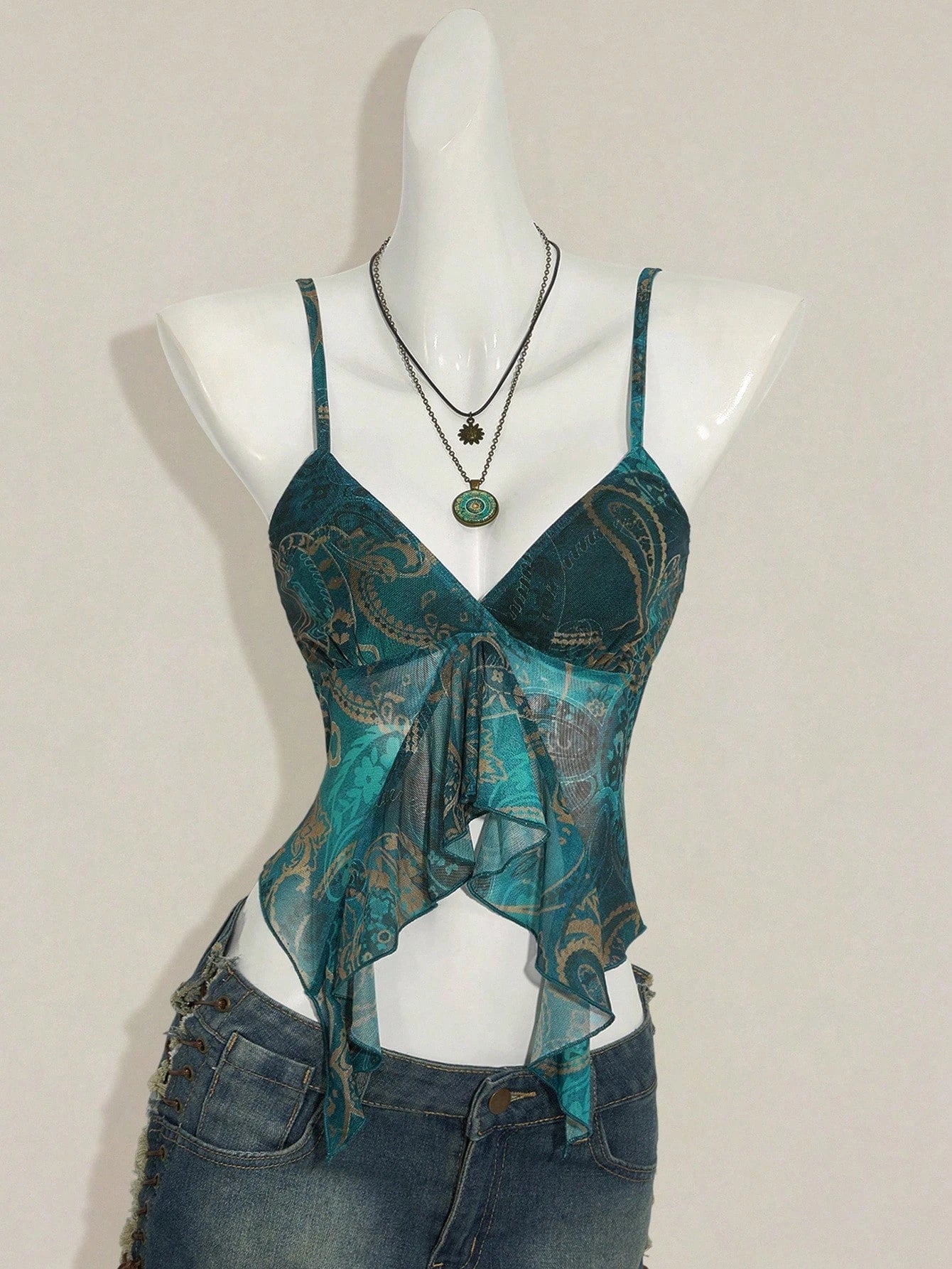 Top Femme en Maille Transparente à Imprimé Cachemire