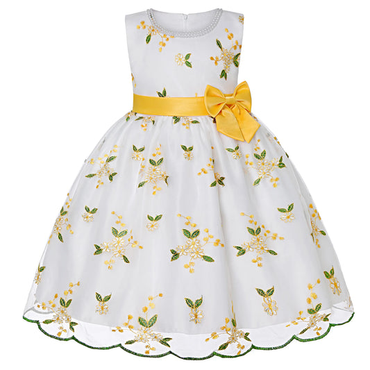 Girl's bow tie embroidered dress