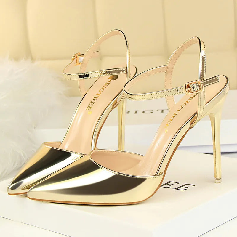 Metallic patent leather sandal