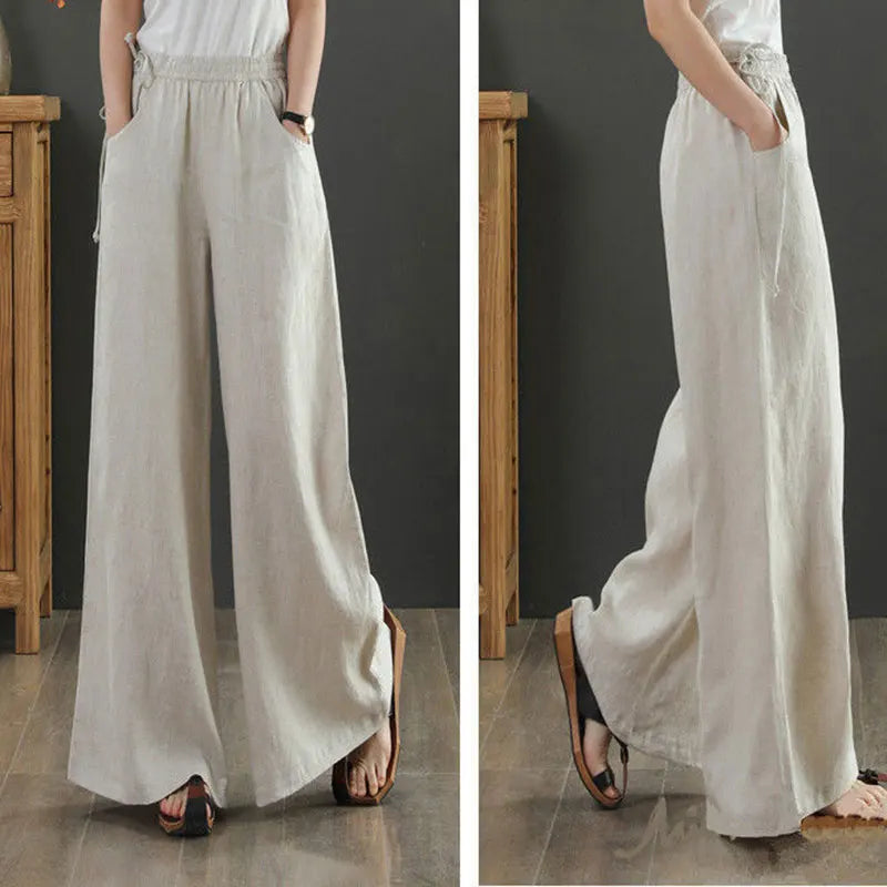 Women's Linen and Cotton Flared Pants