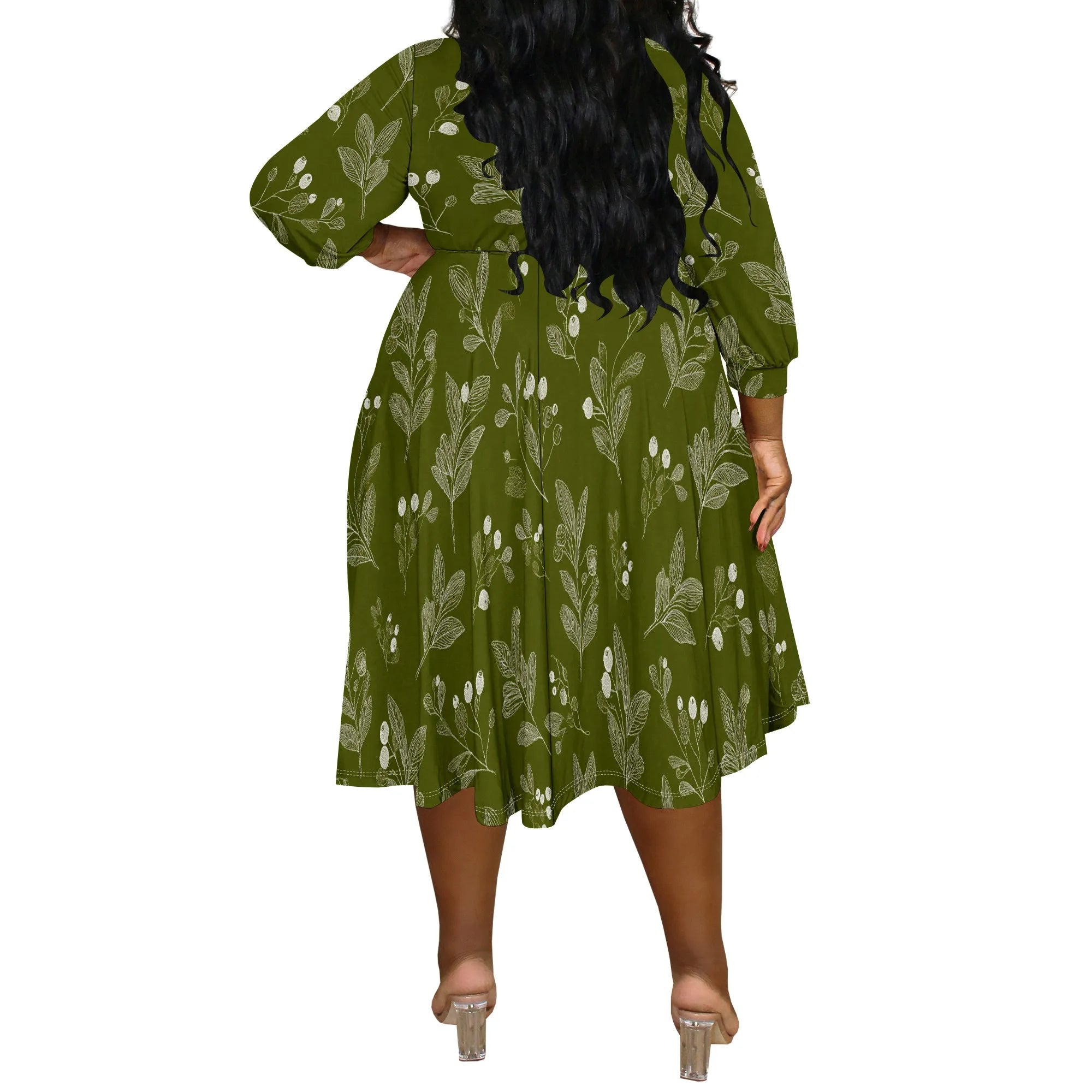 Robe Portefeuille Feuillage Olive