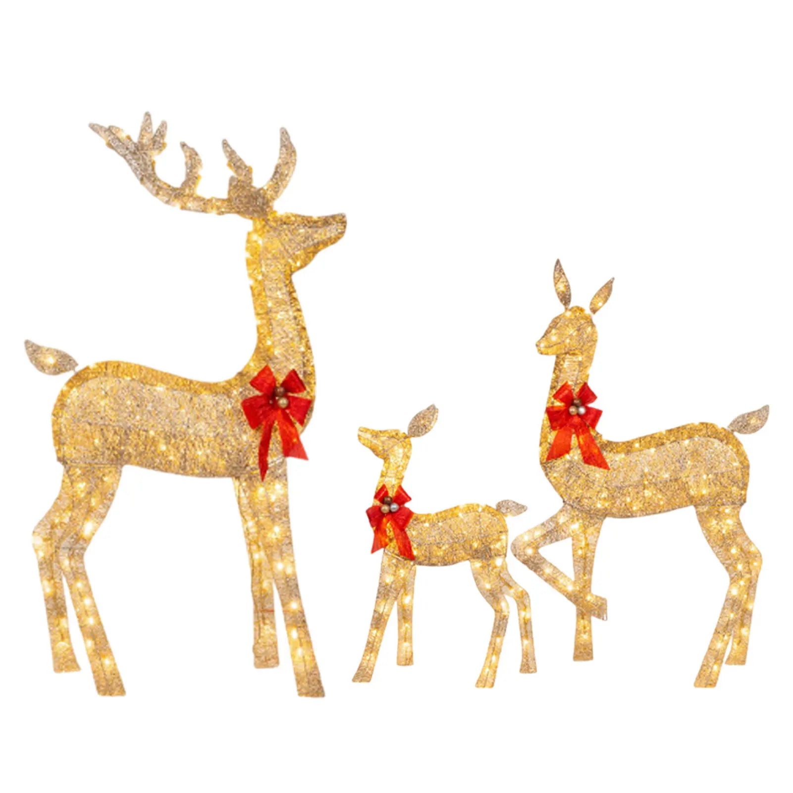 Lot de 3 Décorations de Noël Cerf avec Lumières LED