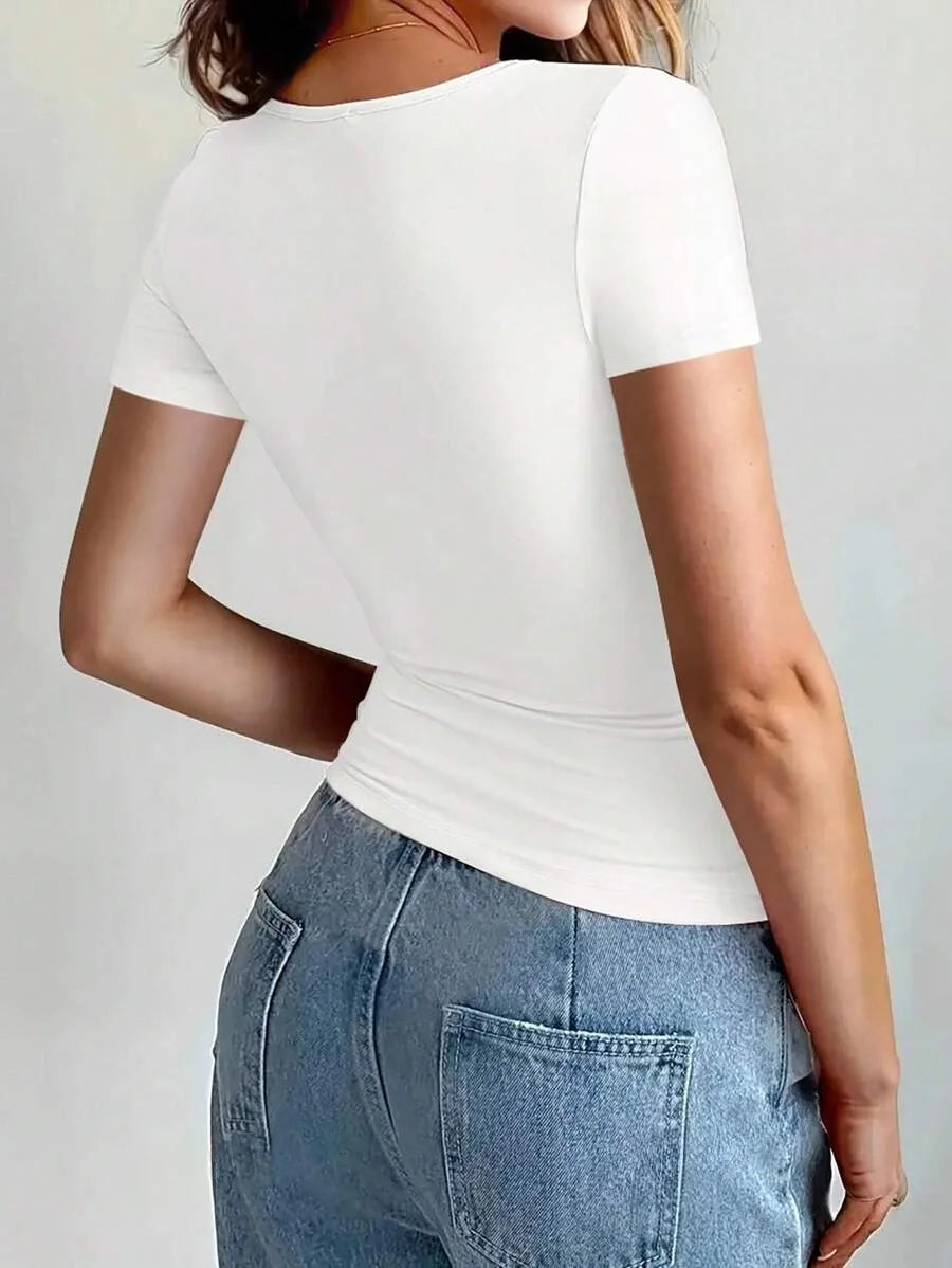 Crop Top Femme à Manches Courtes