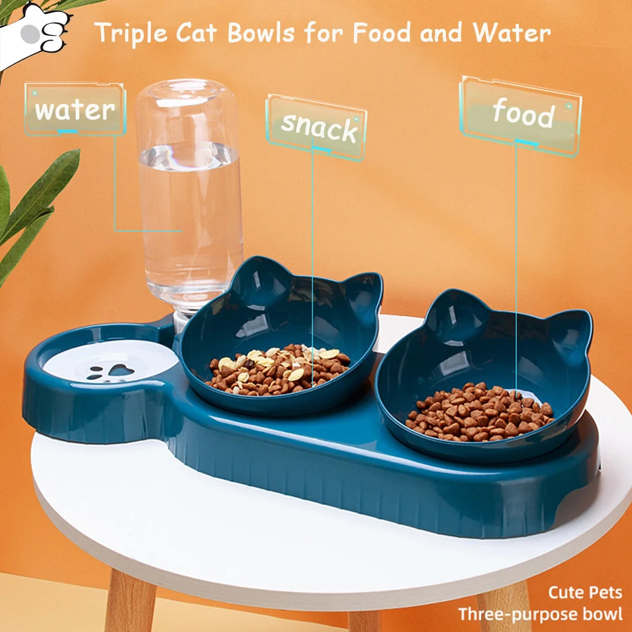 Triple Cat Bowls Pet Feeder