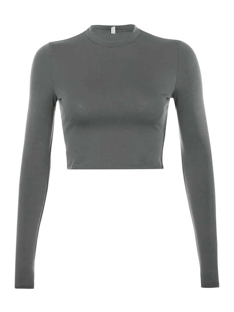 Crop Top Femme à Manches Longues