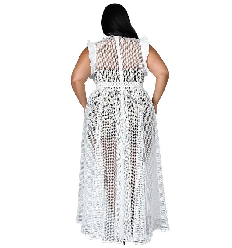 Robe grande taille sans manche à volant