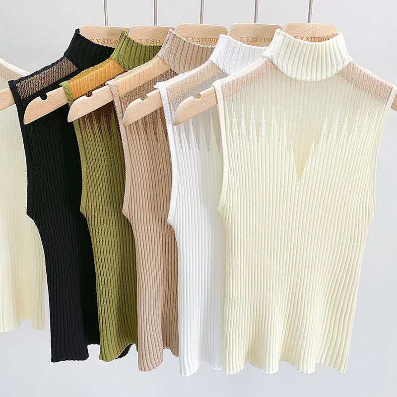 Sleeveless half-collar tank top