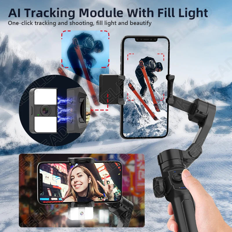 Stabilisateur de téléphone portable anti tremblement avec tige d'extension pour vlog