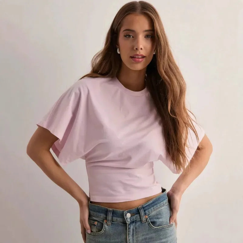 T-Shirt Court Femme à Col Rond
