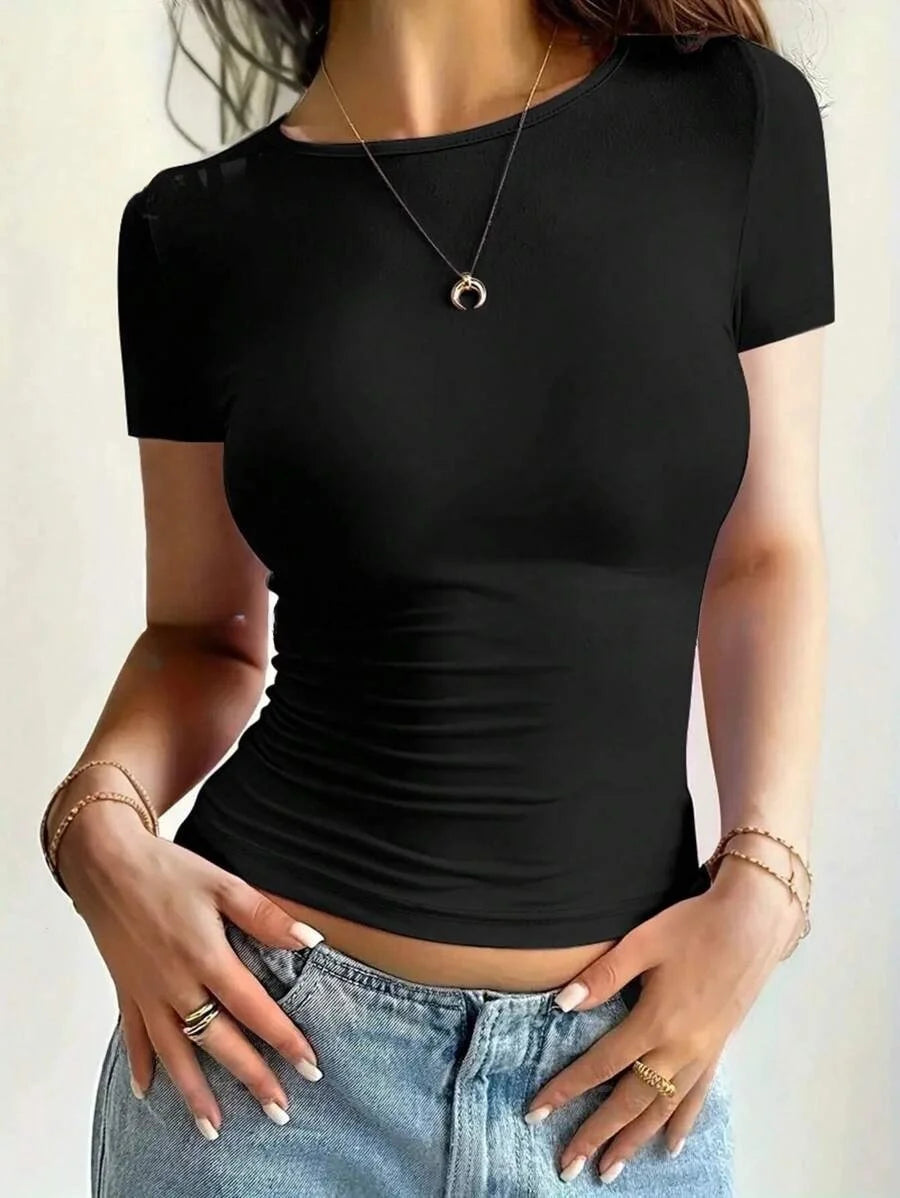 Crop Top Femme à Manches Courtes