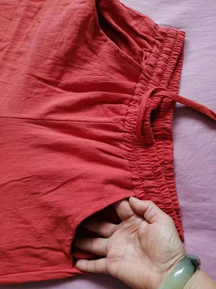 Pantalons Évasés en Lin et Coton pour Femmes