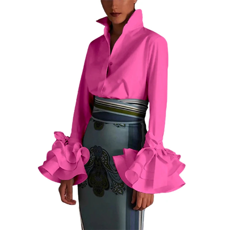 Chemisier Chic manches évasées avec nœud décoratif,