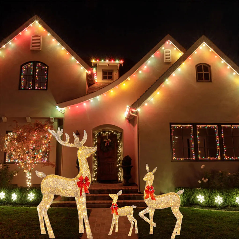 Lot de 3 Décorations de Noël Cerf avec Lumières LED