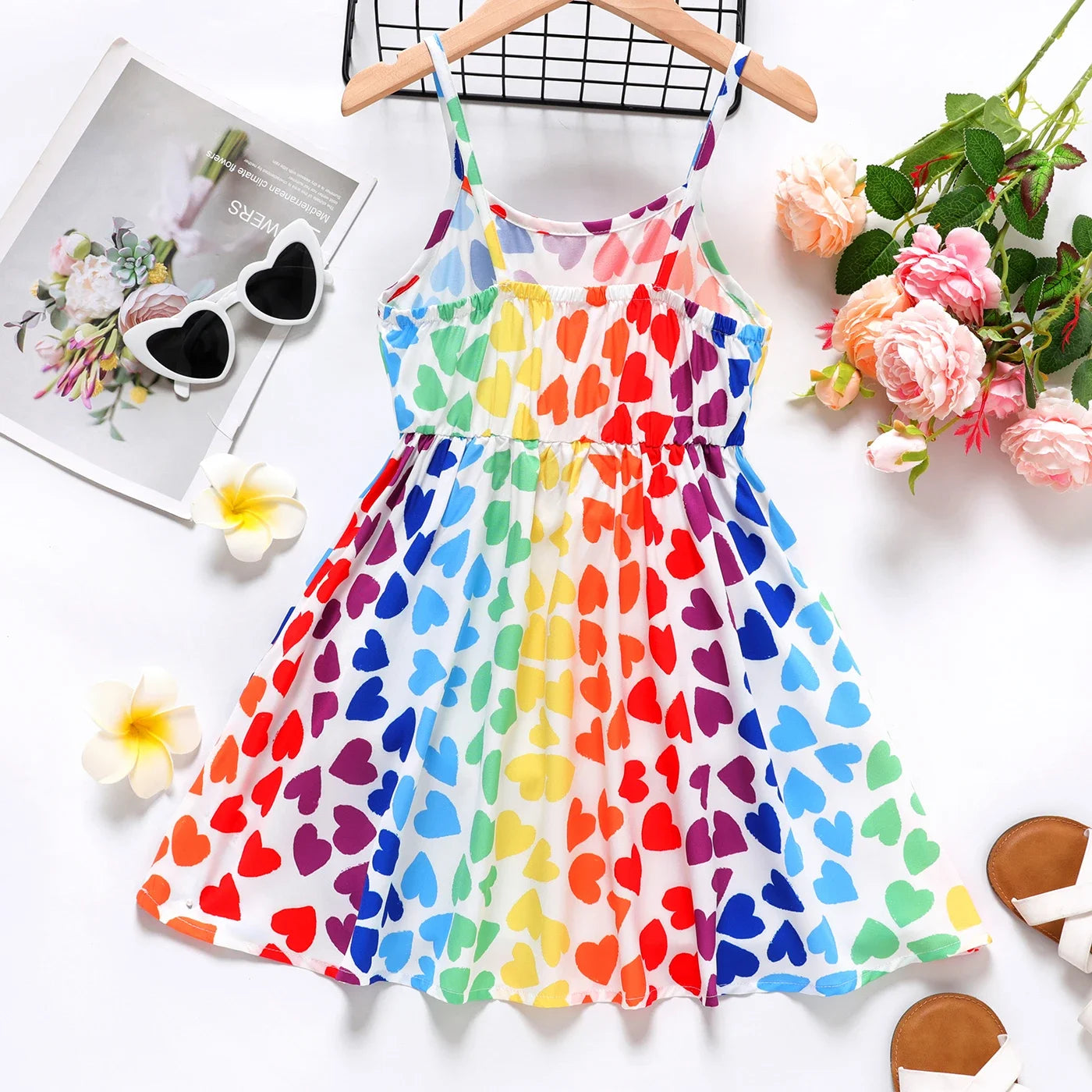 Girls colorful heart print dress