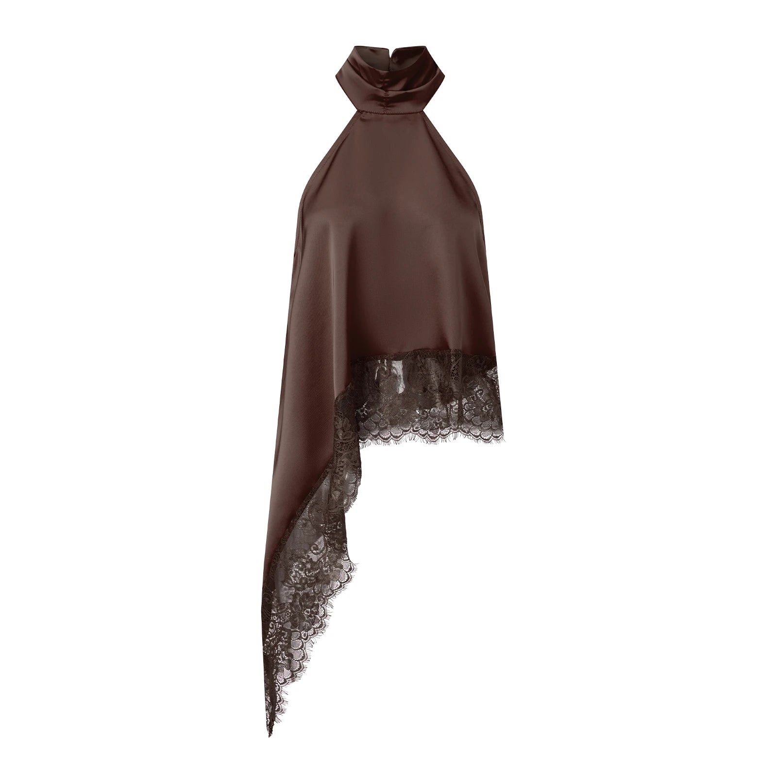 Top Halter à Col Montant Y2K pour Femme en Satin et Dentelle