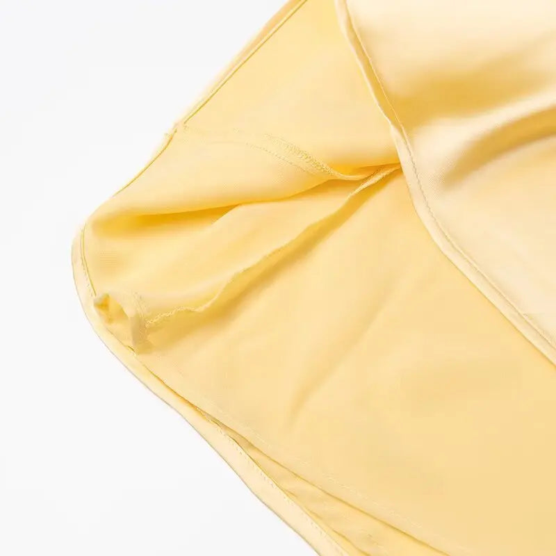 Robe Longue Satinée Jaune Femme