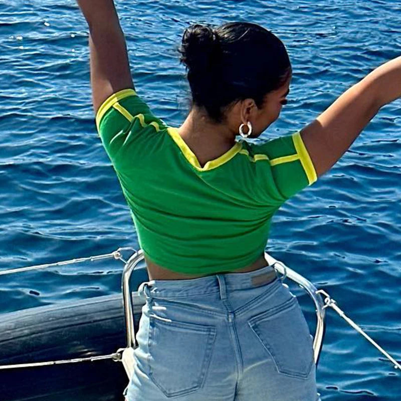 Crop Top Vert avec Imprimé "Brésil"