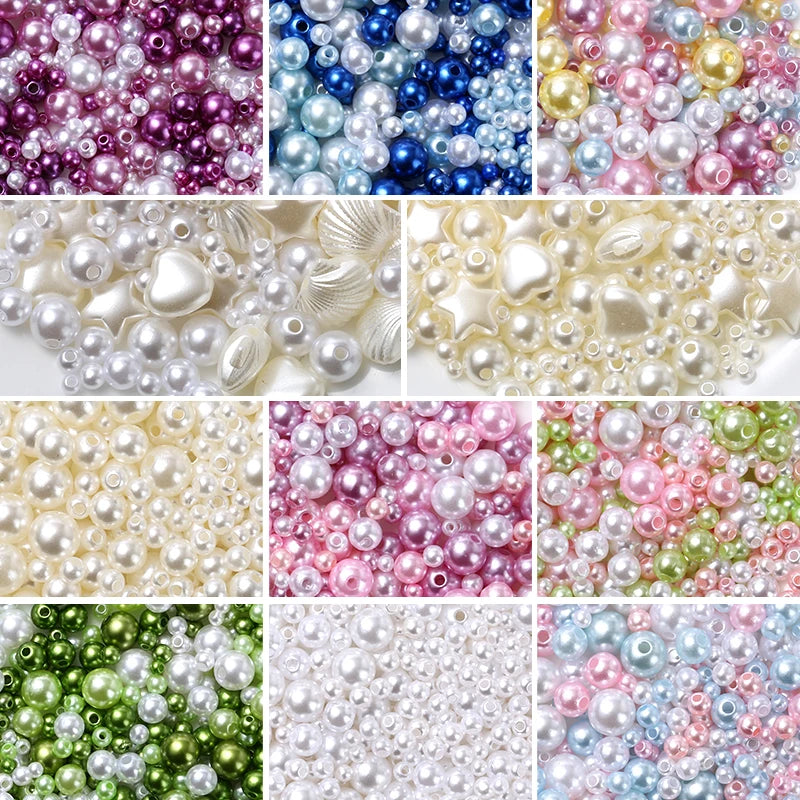 Lot de 600-800 Perles Rondes Colorées en ABS