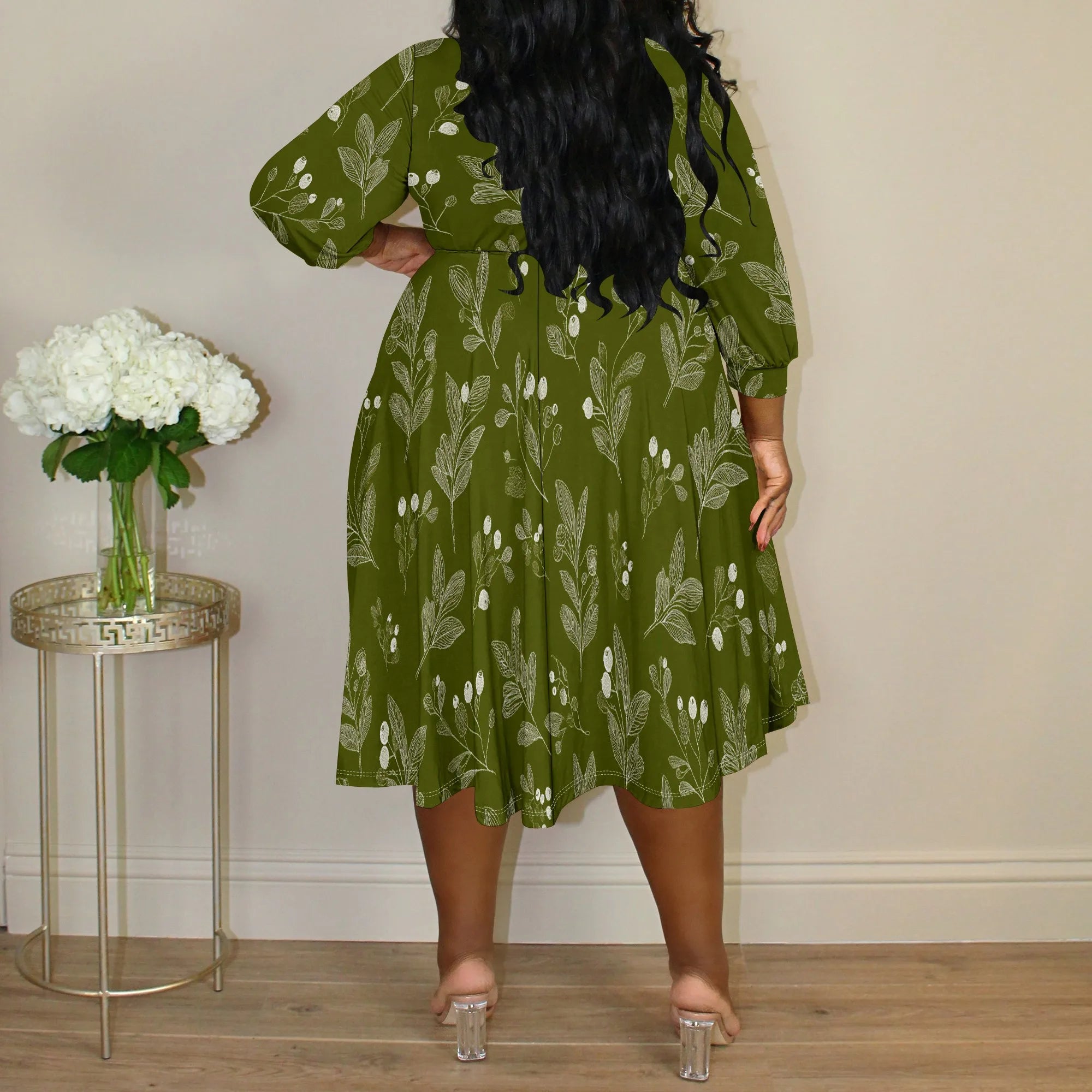 Robe Portefeuille Feuillage Olive