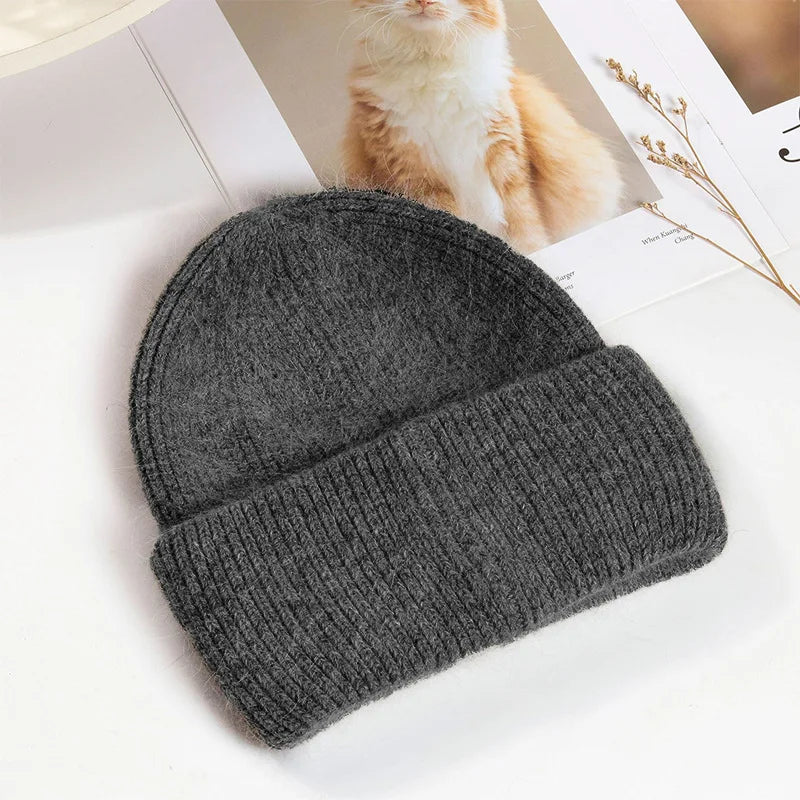 Bonnet d’Hiver en Véritable Fourrure de Lapin pour Femmes