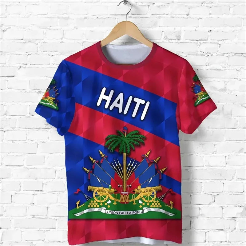 Summer New 3D Caribbean Sea Haiti Flag Printing T Shirt Men Fashion Cool Short Sleeves Women Hawaiian Y2k Tee Shirts Vintage Top