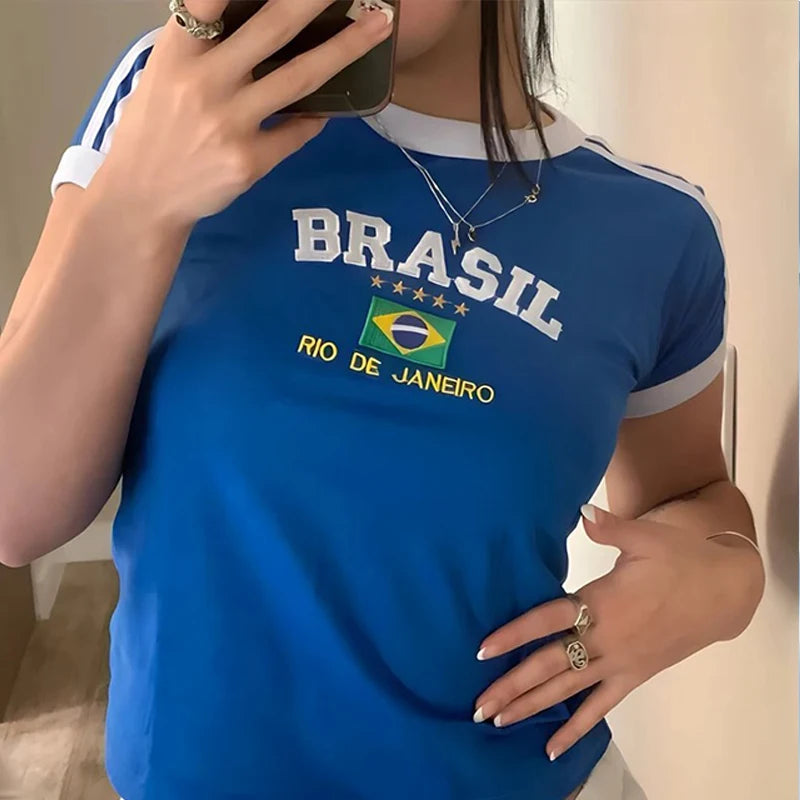 Crop Top Vintage avec Imprimé "Brazil"