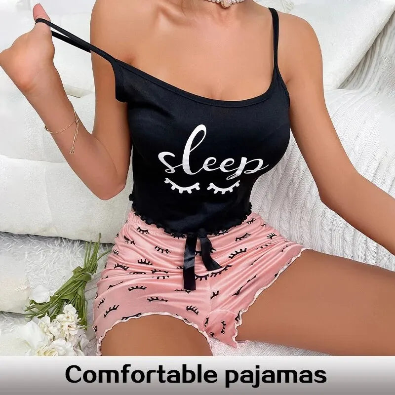 Pyjama en V avec sangle noir