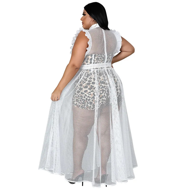 Robe grande taille sans manche à volant